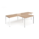 Adapt double straight desks 3200mm x 800mm with 800mm return desks - white frame and beech top