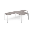 Adapt double straight desks 3200mm x 800mm with 800mm return desks - white frame and grey oak top