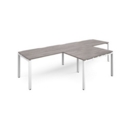 Adapt double straight desks 3200mm x 800mm with 800mm return desks - white frame and grey oak top