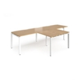 Adapt double straight desks 3200mm x 800mm with 800mm return desks - white frame and oak top
