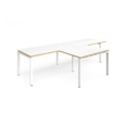 Adapt double straight desks 3200mm x 800mm with 800mm return desks - white frame and white top with oak edge