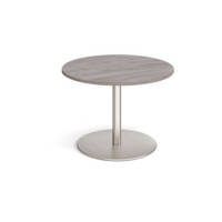 Eternal circular boardroom table 1000mm - brushed steel base and grey oak top