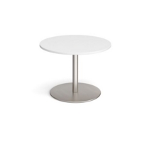 Eternal circular boardroom table 1000mm - brushed steel base and white top