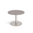 Eternal circular meeting table 1000mm with central circular cutout 80mm - brushed steel base and grey oak top