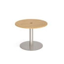 Eternal circular meeting table 1000mm with central circular cutout 80mm - brushed steel base and oak top