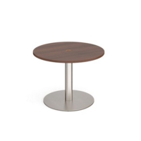 Eternal circular meeting table 1000mm with central circular cutout 80mm - brushed steel base and walnut top