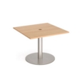 Eternal square meeting table 1000mm x 1000mm with central circular cutout 80mm - brushed steel base and beech top