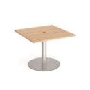 Eternal square meeting table 1000mm x 1000mm with central circular cutout 80mm - brushed steel base and beech top