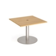 Eternal square meeting table 1000mm x 1000mm with central circular cutout 80mm - brushed steel base and oak top