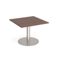 Eternal square meeting table 1000mm x 1000mm with central circular cutout 80mm - brushed steel base and walnut top