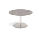 Eternal circular boardroom table 1200mm - brushed steel base and grey oak top