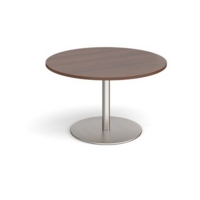 Eternal circular boardroom table 1200mm - brushed steel base and walnut top