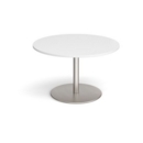 Eternal circular boardroom table 1200mm - brushed steel base and white top