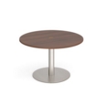 Eternal circular meeting table 1200mm with central circular cutout 80mm - brushed steel base and walnut top