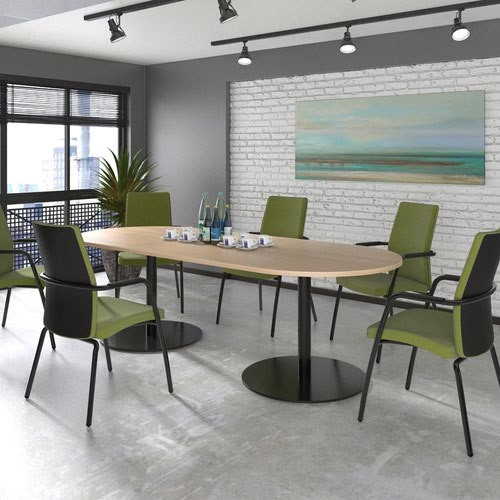 Eternal rectangular boardroom table 1800mm x 1000mm - brushed steel base and oak top