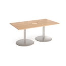Eternal rectangular boardroom table 1800mm x 1000mm with central cutout 272mm x 132mm - brushed steel base and beech top