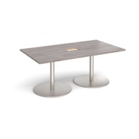 Eternal rectangular boardroom table 1800mm x 1000mm with central cutout 272mm x 132mm - brushed steel base and grey oak top