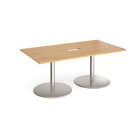 Eternal rectangular boardroom table 1800mm x 1000mm with central cutout 272mm x 132mm - brushed steel base and oak top