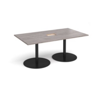 Eternal rectangular boardroom table 1800mm x 1000mm with central cutout 272mm x 132mm - black base and grey oak top
