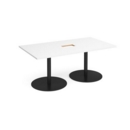 Eternal rectangular boardroom table 1800mm x 1000mm with central cutout 272mm x 132mm - black base and white top
