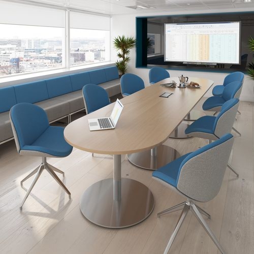 Eternal rectangular boardroom table 2000mm x 1000mm - brushed steel base and walnut top