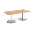 Eternal rectangular boardroom table 2000mm x 1000mm with central cutout 272mm x 132mm - brushed steel base and beech top