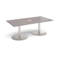 Eternal rectangular boardroom table 2000mm x 1000mm with central cutout 272mm x 132mm - brushed steel base and grey oak top
