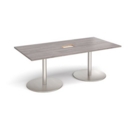 Eternal rectangular boardroom table 2000mm x 1000mm with central cutout 272mm x 132mm - brushed steel base and grey oak top