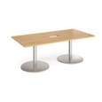 Eternal rectangular boardroom table 2000mm x 1000mm with central cutout 272mm x 132mm - brushed steel base and oak top