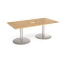 Eternal rectangular boardroom table 2000mm x 1000mm with central cutout 272mm x 132mm - brushed steel base and oak top