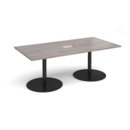 Eternal rectangular boardroom table 2000mm x 1000mm with central cutout 272mm x 132mm - black base and grey oak top