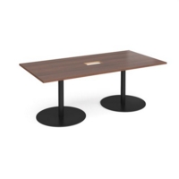 Eternal rectangular boardroom table 2000mm x 1000mm with central cutout 272mm x 132mm - black base and walnut top