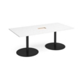 Eternal rectangular boardroom table 2000mm x 1000mm with central cutout 272mm x 132mm - black base and white top