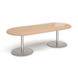 Eternal radial end boardroom table 2400mm x 1000mm - brushed steel base and beech top