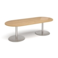 Eternal radial end boardroom table 2400mm x 1000mm - brushed steel base and oak top