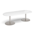 Eternal radial end boardroom table 2400mm x 1000mm - brushed steel base and white top