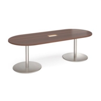 Eternal radial end boardroom table 2400mm x 1000mm with central cutout 272mm x 132mm - brushed steel base and walnut top
