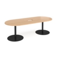 Eternal radial end boardroom table 2400mm x 1000mm with central cutout 272mm x 132mm - black base and beech top