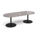 Eternal radial end boardroom table 2400mm x 1000mm with central cutout 272mm x 132mm - black base and grey oak top