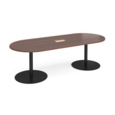 Eternal radial end boardroom table 2400mm x 1000mm with central cutout 272mm x 132mm - black base and walnut top
