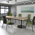 Eternal radial end boardroom table 2400mm x 1000mm with central cutout 272mm x 132mm - black base and white top