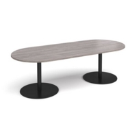 Eternal radial end boardroom table 2400mm x 1000mm - black base and grey oak top