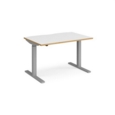 Elev8 Mono straight sit-stand desk 1200mm x 800mm - silver frame and white top with oak edge