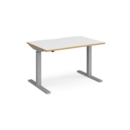 Elev8 Mono straight sit-stand desk 1200mm x 800mm - silver frame and white top with oak edge