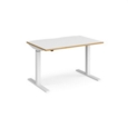 Elev8 Mono straight sit-stand desk 1200mm x 800mm - white frame and white top with oak edge