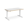 Elev8 Mono straight sit-stand desk 1400mm x 800mm - white frame and white top with oak edge