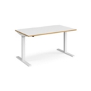 Elev8 Mono straight sit-stand desk 1400mm x 800mm - white frame and white top with oak edge
