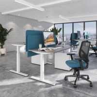 Elev8 Mono straight sit-stand desk 1400mm x 800mm - white frame and white top with oak edge