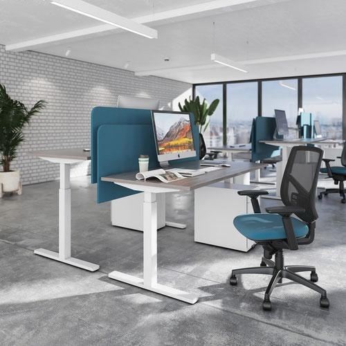 Elev8 Mono straight sit-stand desk 1600mm x 800mm - silver frame and grey oak top