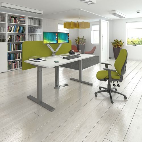 Elev8 Mono straight sit-stand desk 1600mm x 800mm - silver frame and grey oak top